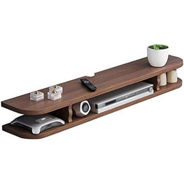 Imagem de Armário de suporte de TV flutuante, prateleira de madeira de 2 camadas Armário de console de mídia de escritório com furo de fio, economiza espaço adequado para restaurantes familiares, hoté