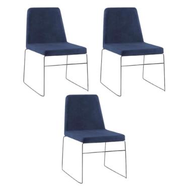 Imagem de Kit 3 Cadeiras Decorativa Sala de Jantar Anne Linho Azul Marinho G17 - Gran Belo