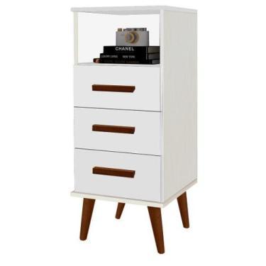 Imagem de Balcão / aparador pan. 3 gavetas + pés retrô multi prático cor branco 