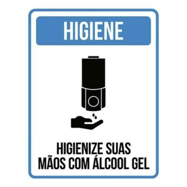 Imagem de Kit 10 Placa Higienize Suas Mãos Com Alcool Gel Azul 36X46 - Sinalizo