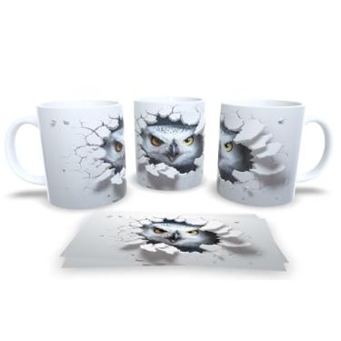 Imagem de Caneca Branca de Porcelana Personalizadas Coleção Arte em 3D (Coruja 3)