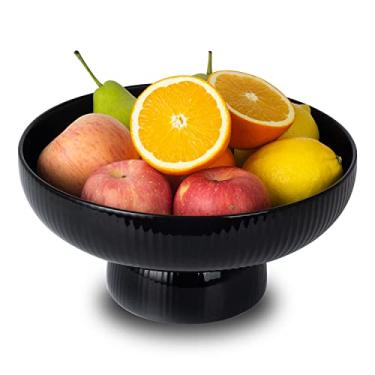 Imagem de Magclay Fruteira de cerâmica com orifícios de drenagem, cesta de frutas grande de 25,4 cm com pedestal removível multifuncional, tigela de frutas decorativa para bancada de mesa, suporte de frutas e legumes, preto