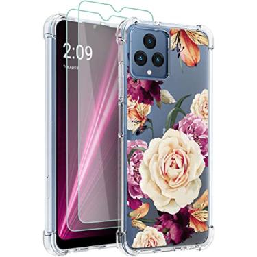 Imagem de Osophter Capa para T-Mobile Revvl 6 5G, capa Revvl 6X 5G floral para meninas e mulheres com protetor de tela, capa de telefone de borracha TPU flexível com absorção de choque para telefone T-Mobile T