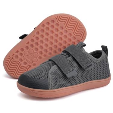 Imagem de WateLves Tênis infantil largo descalço The First Walking Shoes infantil meninas meninos respirável zero drop minimalista com bico largo natural para crescer, Versátil cinza escuro, 10.5 Wide Toddler
