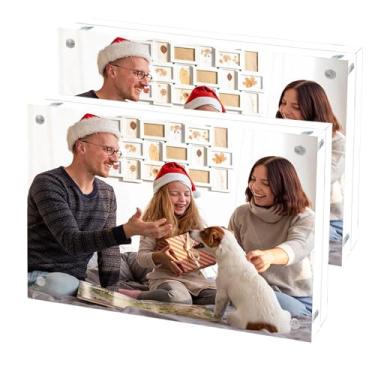 Imagem de Cherrich Porta-retrato de acrílico 12 x 18 cm, molduras de dupla face para geladeira com cantos magnéticos, moldura de acrílico transparente para mesa ou mesa, família, casamento, fotos de bebê