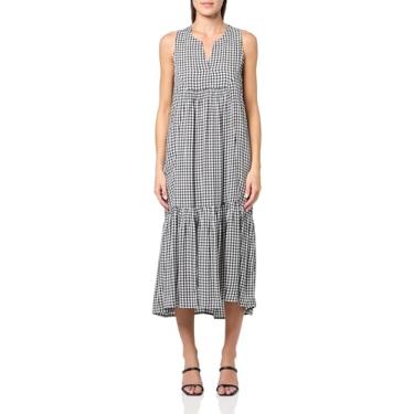 Imagem de NIC+ZOE Vestido feminino xadrez drapeado plus size, Preto Multi, 1X