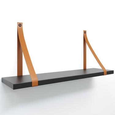 Imagem de Prateleira Em Mdf Preto 50x15cm Com Alça Cor Caramelo