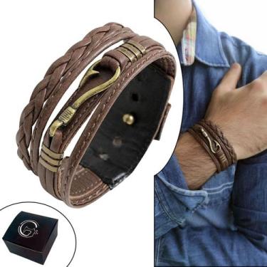 Imagem de Pulseira Ajustável De Couro Masculina Anzol Pescaria - GRANADO ACESSÓR