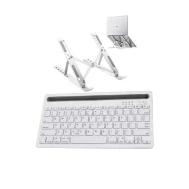 Imagem de Suporte + Teclado Sem Fio Bluetooth Para Notebook Samsung Chromebook -