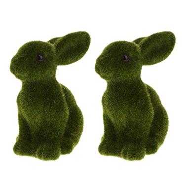 Imagem de Zerodeko 2 Peças Coelho Musgo Verde Flocado Coelhinho Da Páscoa Imitado Pequeno Coelho Sentado Decoração Jardim Coelho Artificial Decoração De Páscoa Coelho De Grama Para Crianças