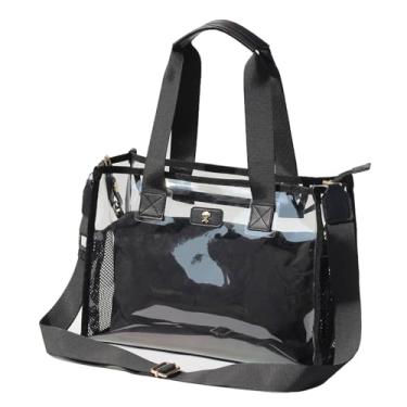 Imagem de Bolsa transparente com bolhas de sabão iridescente para eventos de estádio com bolsa de ombro para praia de concertos, Preto