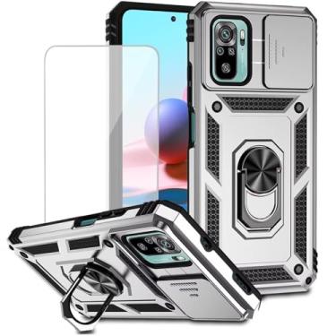 Imagem de Yodueiv Capa para Redmi Note 10/RedmiNote 10S/Poco M5S com protetor de tela de vidro temperado e capa de câmera deslizante, anel magnético suporte de carro capa protetora para Xiaomi Redmi Note 10S