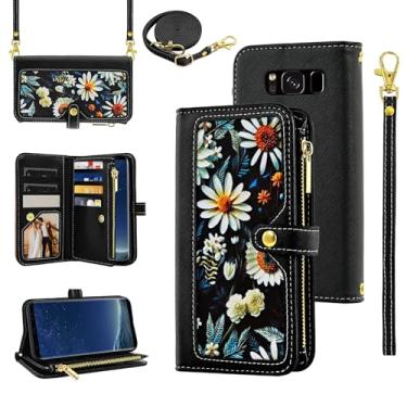 Imagem de Furiet Capa carteira floral para Samsung Galaxy S8 Plus com alça de pulso, alça de ombro flip com zíper, suporte para cartão de identificação de crédito, capa de telefone para S8plus S 8 8plus 8S Edge