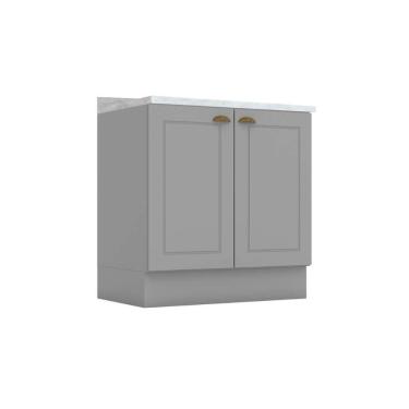 Imagem de Balcão De Cozinha Modulado Com Tampo Americana Com 2 Portas 80cm Cinza