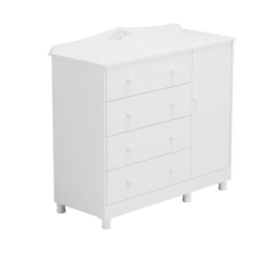 Imagem de Cômoda Infantil Elô Peroba 100% MDF Branco 4 Gavetas 1 Porta
