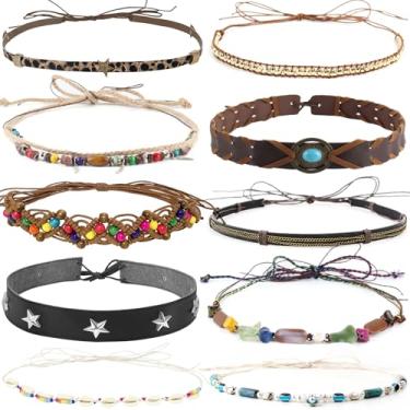 Imagem de nemokamai 10 peças de faixa de chapéu de sol para mulheres, faixa de chapéu de aba flexível larga de verão, faixa trançada para chapéu de cowboy Fedora de palha, chapéu de vaqueira, multi, Multi,