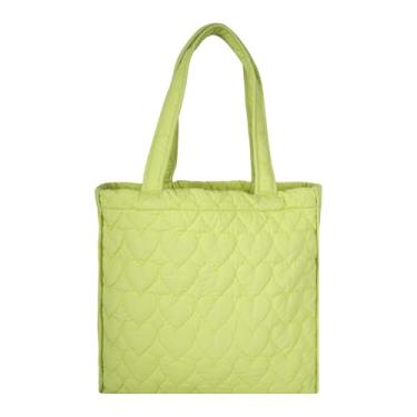 Imagem de SKAPADORO Sacola de algodão acolchoada, bolsa de mão multiuso para mulheres/meninas para compras, viagens, faculdade, escritório, uso diário, bolsa de ombro, lavável e ecológica, verde, Verde
