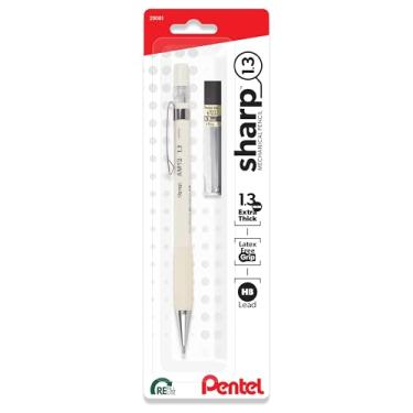 Imagem de Pentel Lapiseira Sharp 1.3 (1,3 mm), linha extragrossa, inclui refil de chumbo, lápis de escrita/escritório/testes, barril branco pastel (AM13LBPW)
