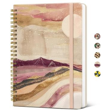 Imagem de Taja Caderno de diário espiral forrado para mulheres, caderno de capa dura pautado universitário A5 para trabalho e anotações, lindo diário para escrever, 140 páginas, paisagem