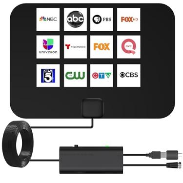 Imagem de Five Star Antena HDTV interna amplificada ultrafina – Antena de TV digital de alto desempenho, amplificador de sinal potente, alcance de 104 km, suporta HD 4K 1080P para canais locais, TV Nextgen