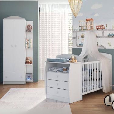 Imagem de Berço Cômoda Com Colchão Incluso E Guarda-roupa 2 Portas 1 Gaveta Multimóveis Mp4348 Branco/colorido