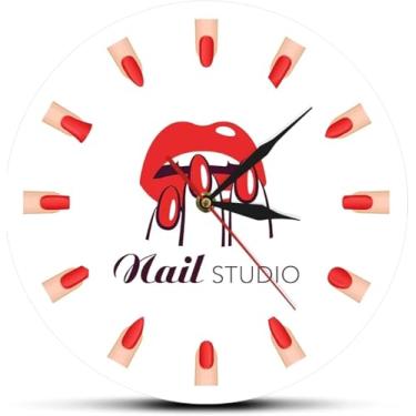 Imagem de Relógio de parede Manicure Salon Manicure Tipos de unhas de parede Relógio de parede beleza Salão