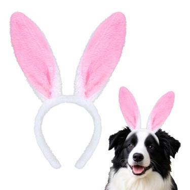 Imagem de Hmxpls Tiara de fantasia de orelhas de coelho da Páscoa para cães, acessório de animal de estimação, acessório para cabeça de animal de estimação para festa de Halloween e cosplay (rosa)