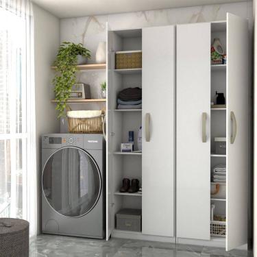 Imagem de Lavanderia Completa Andorra 4 Portas 8 Prateleiras Branco Neve - Panorama Móveis