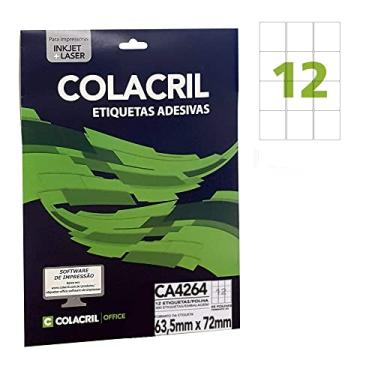 Imagem de Etiqueta Adesiva A4, 63.5 mm x 72.0 mm, 25 Folhas, Colacril, CA4264, Branco, pacote de 300