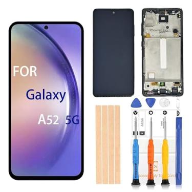 Imagem de Pishzeo Digitalizador LCD Amoled original de 6,5 polegadas para Samsung Galaxy A52 5G SM-A526U, A526U1, A526E, A526B/DS Touch Display, conjunto de digitalizador Full HD (com moldura preta versão EUA)