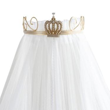 Imagem de Dossel Mosquiteiro Parede Quarto Bebe Rede Veu Tela Berço Americano Nacional Menino Menina Coroa Dourado