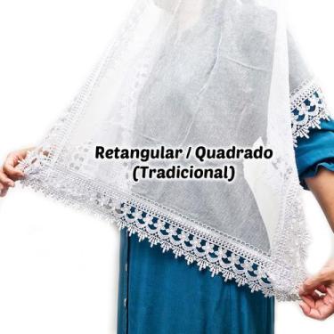 Imagem de Véu Ccb Congregação Cristã Adulto Renda Guipir Floral Média mod. Lilia