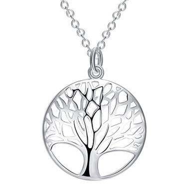 Imagem de Goldenchen Colar com pingente de corrente de disco de árvore da vida banhada a prata esterlina 925 da moda