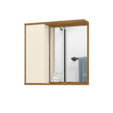 Imagem de Espelho com armário para banheiro de Parede com Prateleira Freijó/Off 