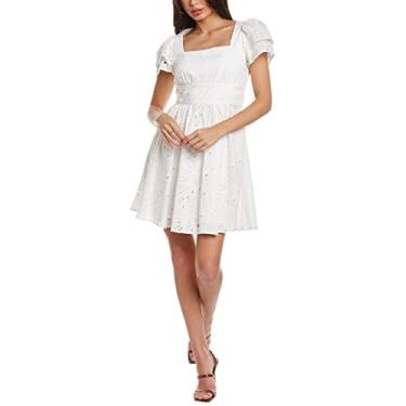 Imagem de Donna Morgan Vestido feminino com gola quadrada e ilhós com detalhe de mangas curtas duplas, Branco macio, 11