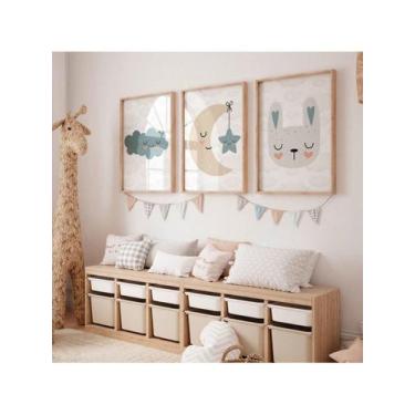 Imagem de Decoração Infantil Doçura Hora Dormir Bebê  Sonhos Nuvens Lua Coelho M