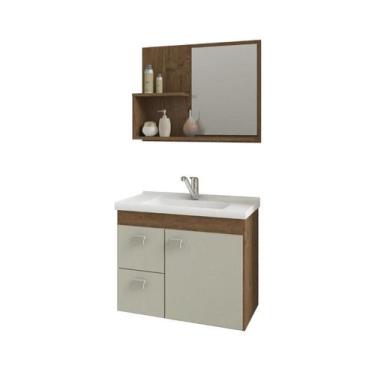 Imagem de Gabinete Armário Banheiro Amêndoa E Off White Hortência 55cm - Mgm Móv