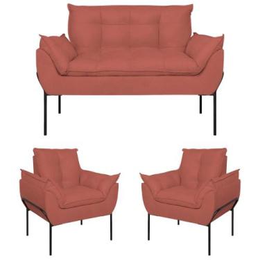 Imagem de Kit 02 Poltronas + Namoradeira Pé Metal Preto Recepção Sala - B BALAQU