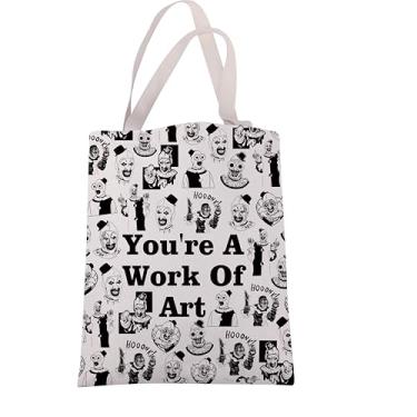 Imagem de JXGZSO Sacola inspirada em filmes de terror e arte, presente para amantes de palhaços assustadores, você é uma obra de arte, presente com tema de terror, You're a Work of Art Tote Bag, Large