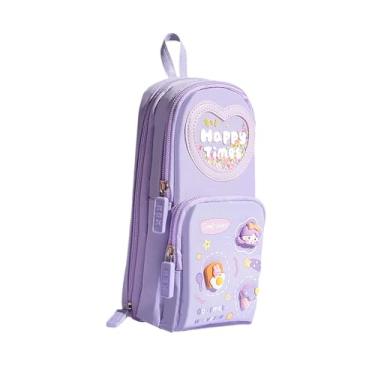 Imagem de IEUDNS Lápis Pen Case 3 Compartimento Polsa organizadora de artigos de papelaria para maquiagem Marker Makeup Brush Travel Boys Girls, Roxo E Garota