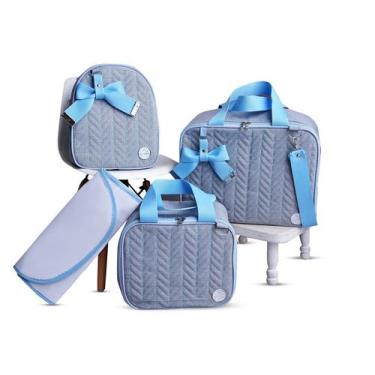 Imagem de Kit de Bolsa Mala Maternidade Luxo 4 Peças Jeans - WLN MAGAZINE