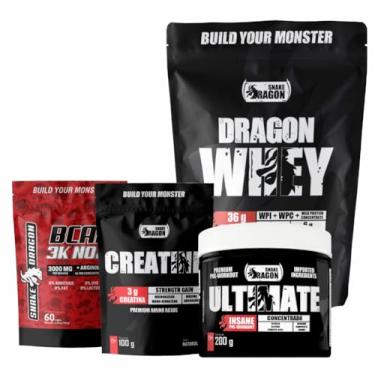Imagem de Kit 1x Pre Treino Ultimate Concentrado + 1x Dragon Whey 500g WPI + WPC 36g Proteína + 1 Unidade Creatine Monohidratada 100g + 1 Unidade BCAA 3k No2 Refil 60 Cápsulas Ultra Concentrado - Snake Dragon (500g, Chocolate ao Leite/Açaí com Guaraná)