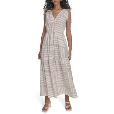 Imagem de Calvin Klein Vestido feminino casual autoamarrado para clima quente, Cáqui/creme, 50