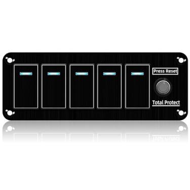 Imagem de GGTA Painel de interruptor basculante de alumínio de 2 grupos 12-24 V DC interruptor liga/desliga à prova d'água com protetor de pressão para captador de carro, trailer, SUV, quadriciclo (preto, 5