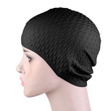 Imagem de Touca de natação de silicone unissex - Capa de cabeça flexível para adultos em luz (preto)