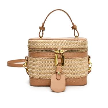 Imagem de Bolsas transversais de palha de verão para mulheres bolsa de cesta bolsa bolsa balde bolsa de ombro bolsas de férias de palha, Marrom, Small, Casual