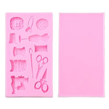 Imagem de KitBeads 2 peças de máquina de costura, moldes de silicone, tesouras de botão, roupas de grife, moldes de fondant para topo de bolo, chocolate, faça você mesmo para fazer bolos