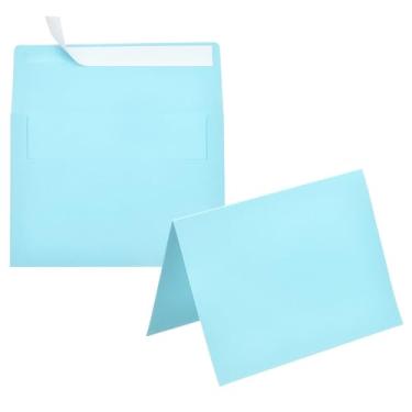 Imagem de PATIKIL Pacote com 20 envelopes azuis claros 12 x 18 cm, envelopes autoselados A7 com cartolina dobrada para cartões comemorativos, convites de casamento, aniversário, convites para envio de cartas