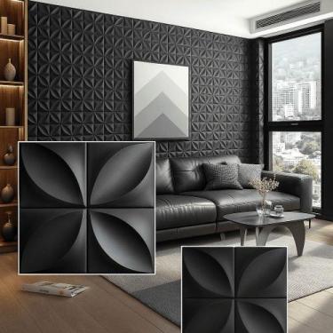 Imagem de Placas 3D Pétala em PVC 25x25cm - MF Decoração, Preto