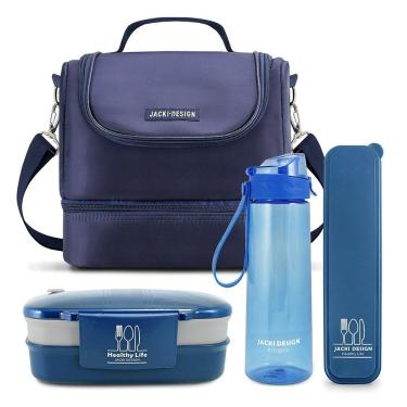 Imagem de Kit De Bolsa Térmica, Marmita, Garrafa E Porta Talheres For Men Azul